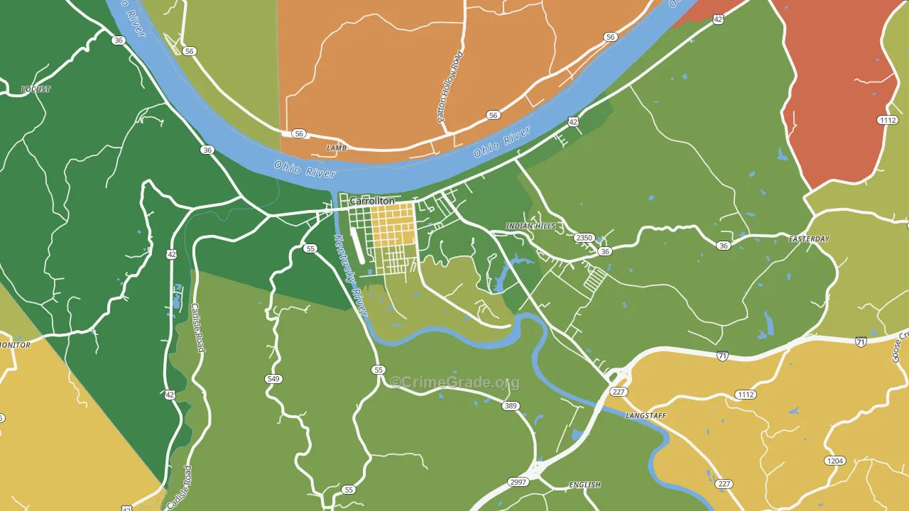 Carrollton, KY Map of Robbery Rates
