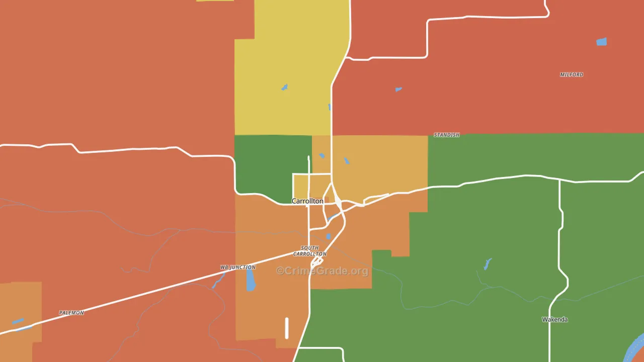 Carrollton, MO Map of Robbery Rates