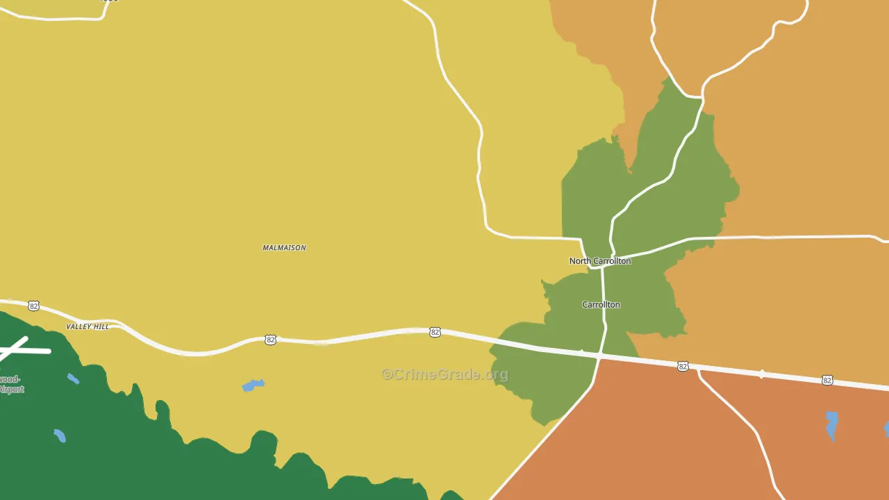 Carrollton, MS Map of Robbery Rates