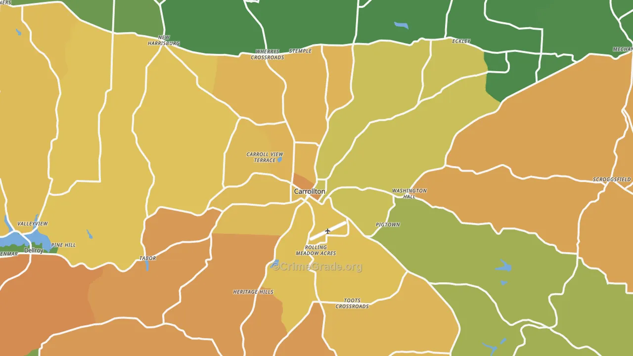 Carrollton, OH Map of Robbery Rates