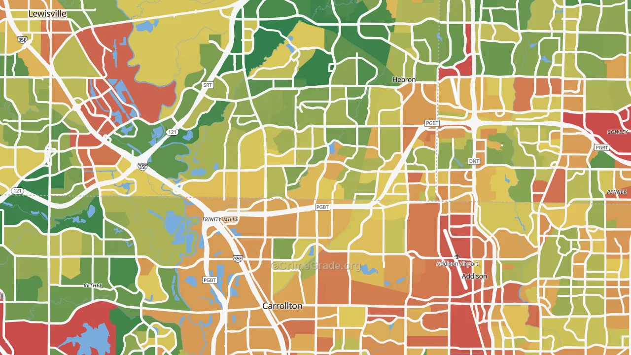 Carrollton, TX Map of Robbery Rates