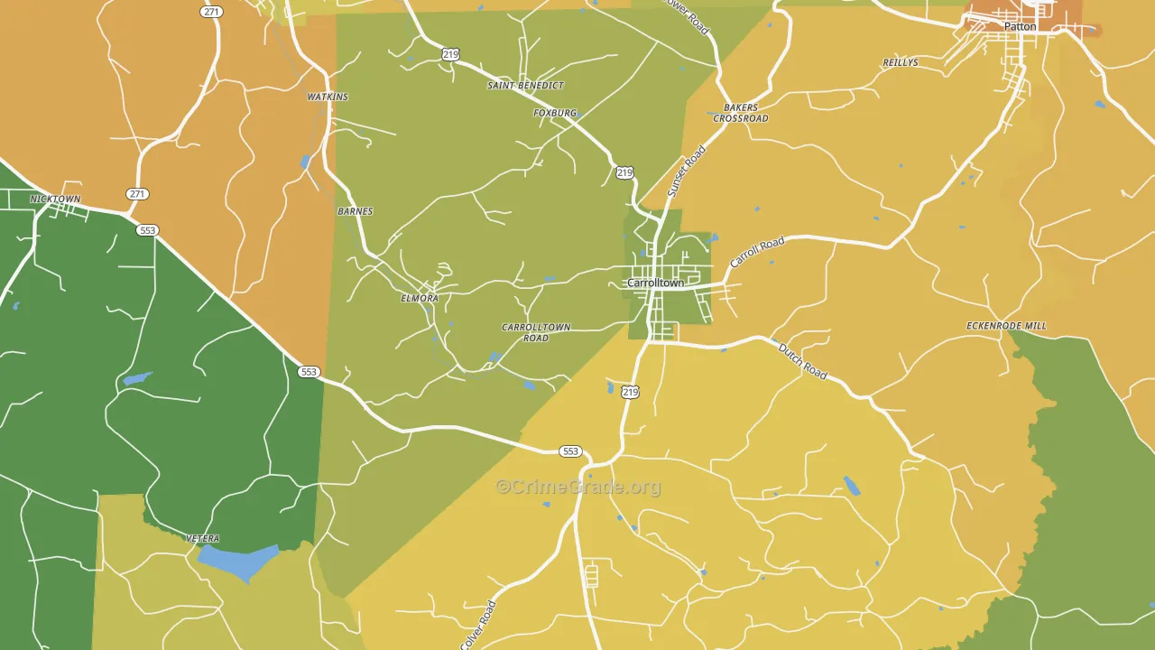 Carrolltown, PA Map of Robbery Rates