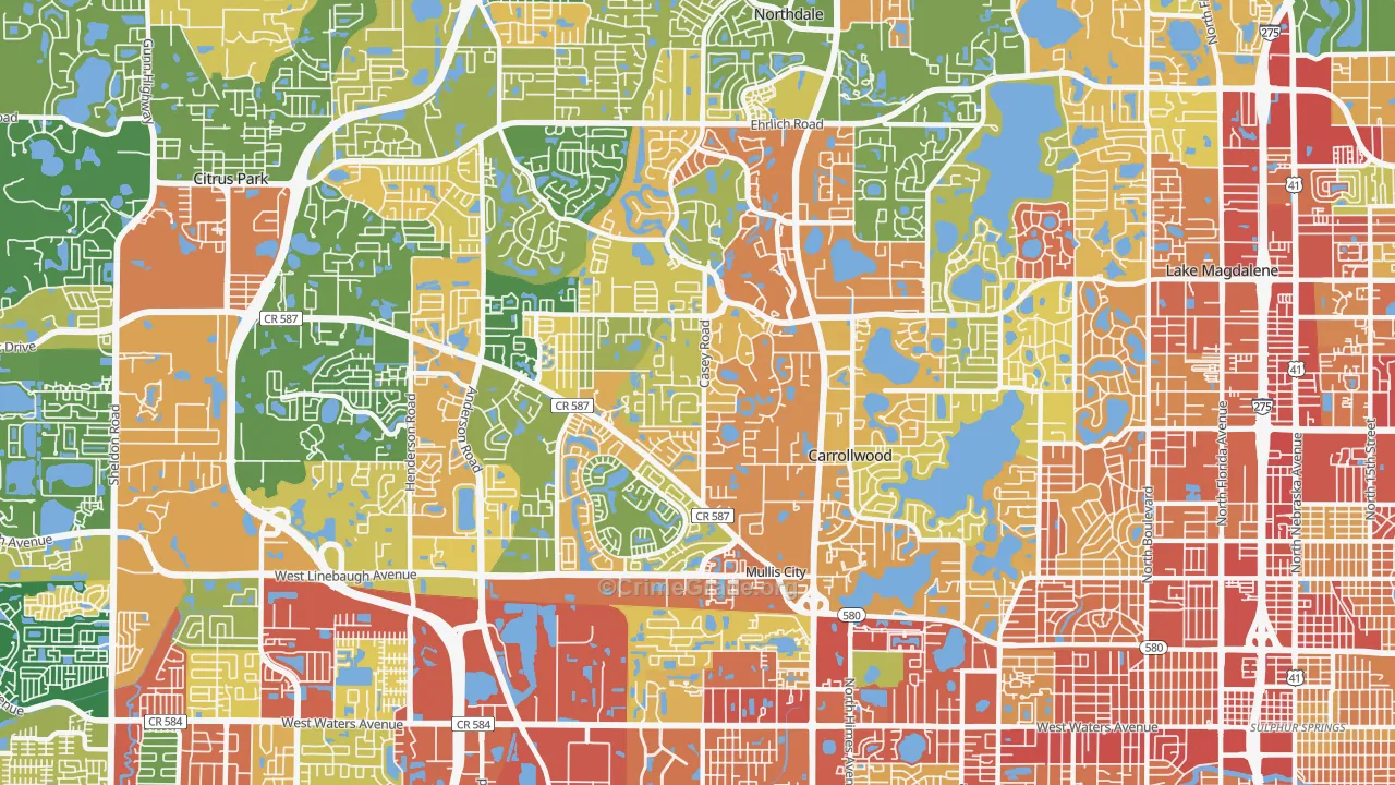 Carrollwood, Tampa, FL Map of Robbery Rates