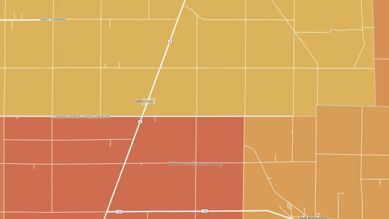 Carrothers, OH Map of Robbery Rates