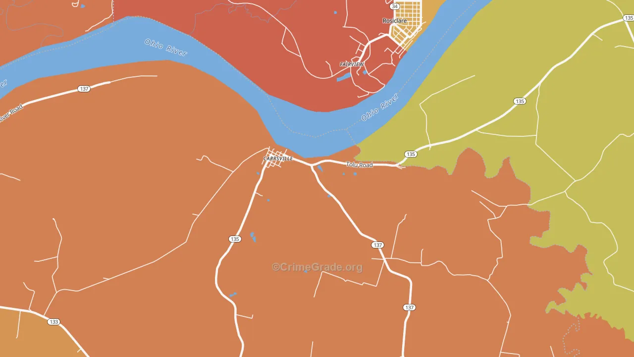 Carrsville, KY Map of Robbery Rates