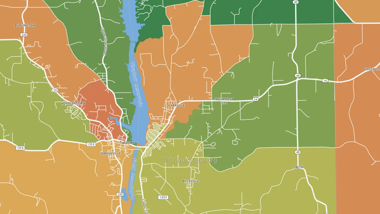 Carrville, AL Map of Robbery Rates
