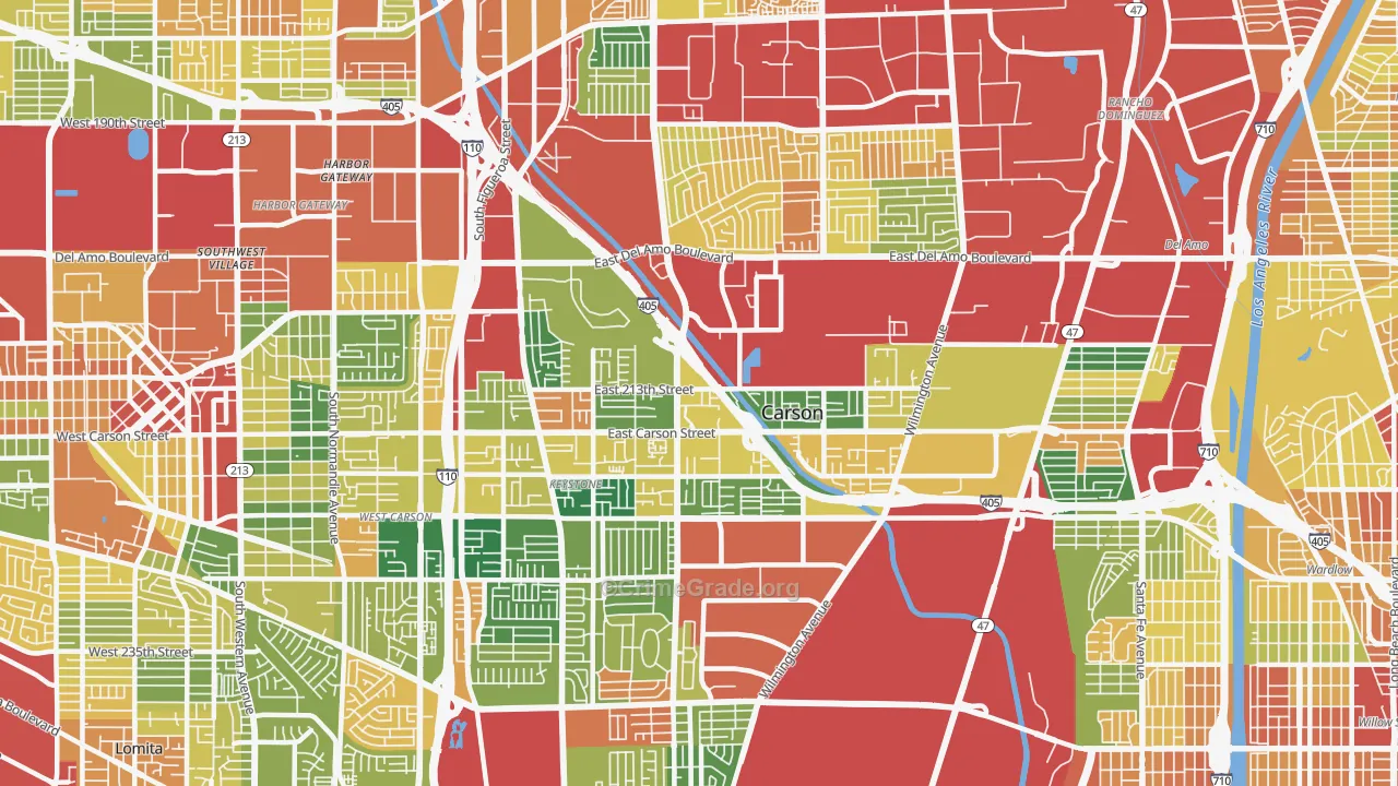 Carson, CA Map of Robbery Rates