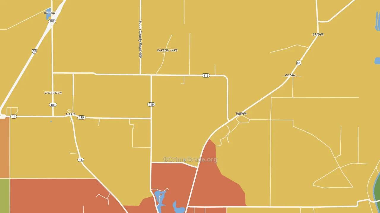 Carson Lake, AR Map of Robbery Rates