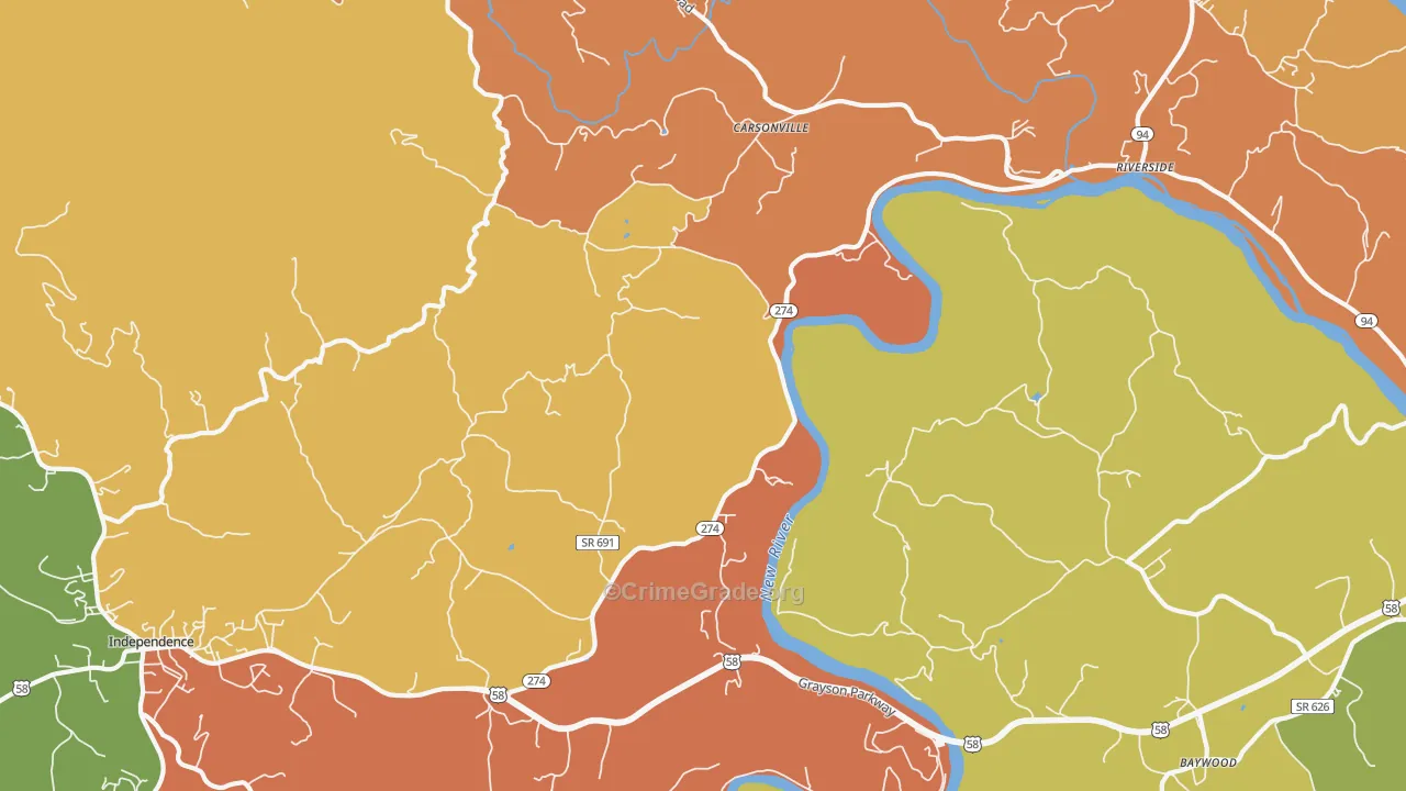 Carsonville, VA Map of Robbery Rates