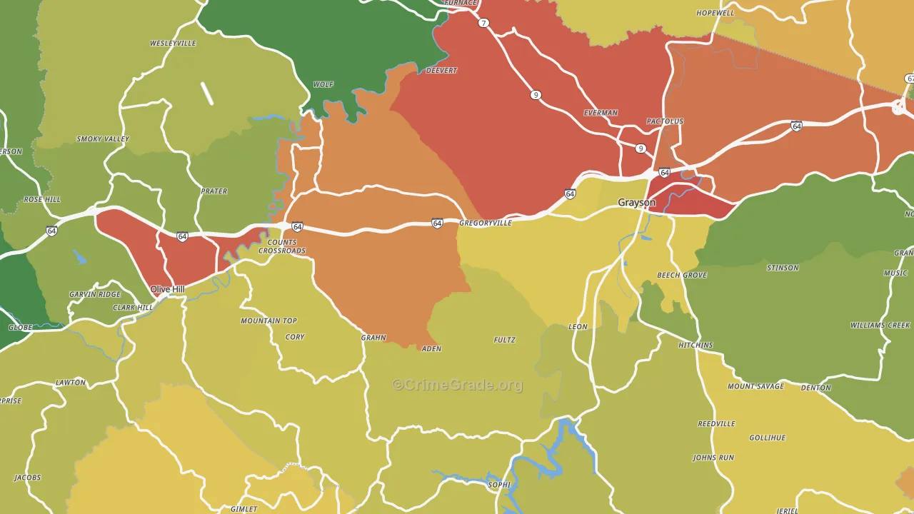 Carter County, KY Map of Robbery Rates