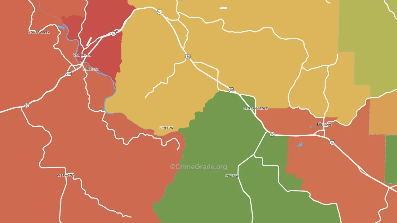 Carter County, MO Map of Robbery Rates