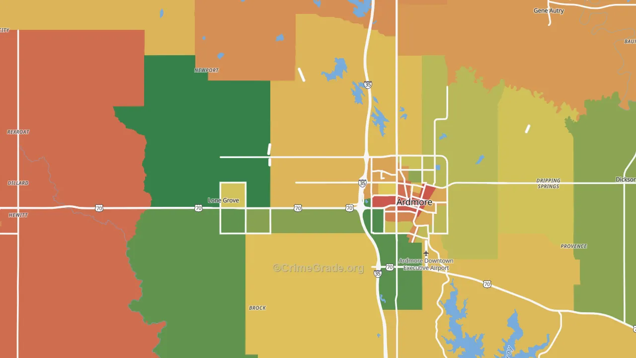 Carter County, OK Map of Robbery Rates