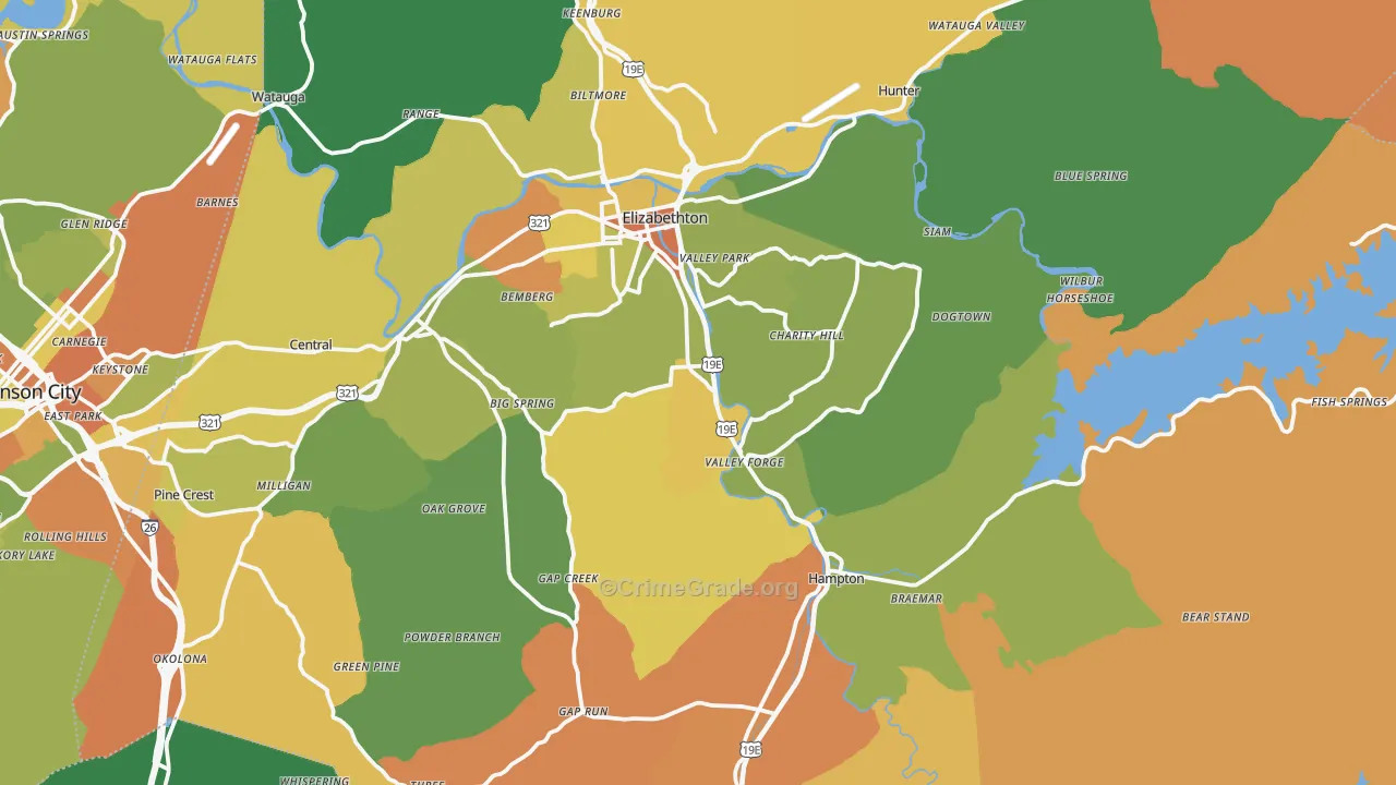 Carter County, TN Map of Robbery Rates