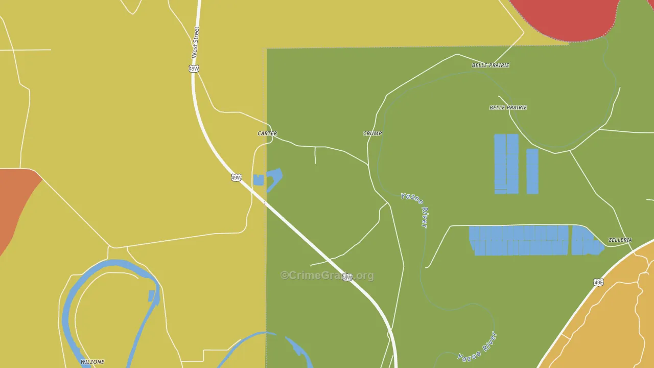 Carter, MS Map of Robbery Rates