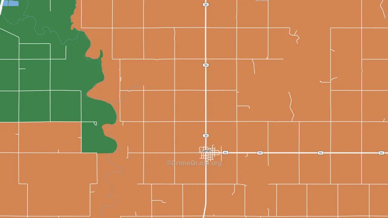 Carter, OK Map of Robbery Rates