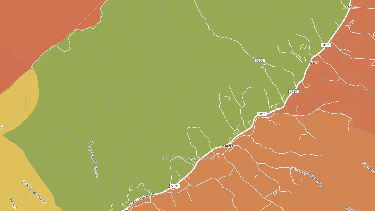 Carter, TN Map of Robbery Rates