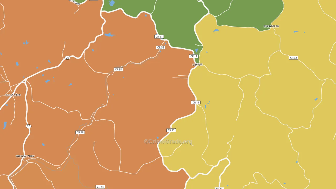 Carter, WV Map of Robbery Rates