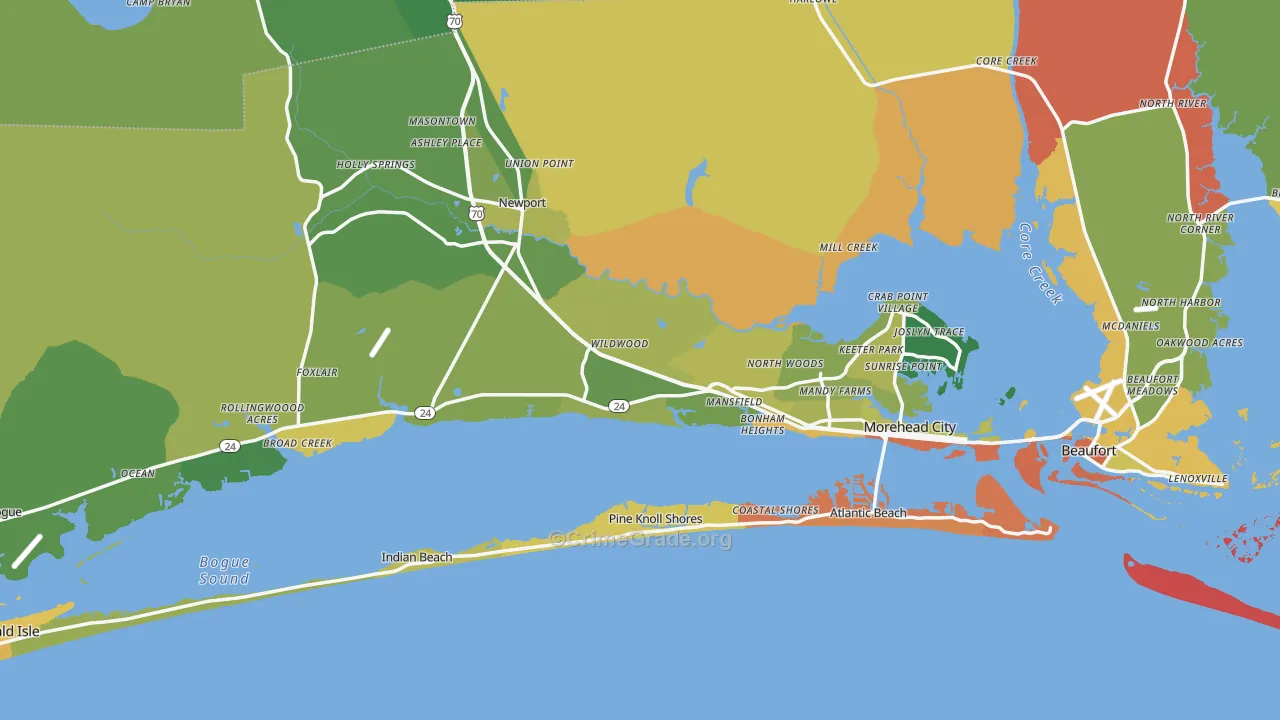 Carteret County, NC Map of Robbery Rates