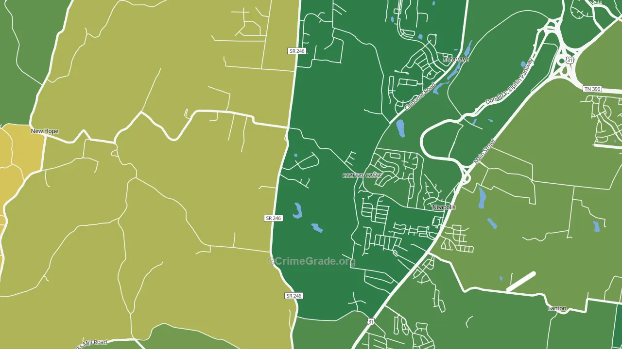Carters Creek, TN Map of Robbery Rates