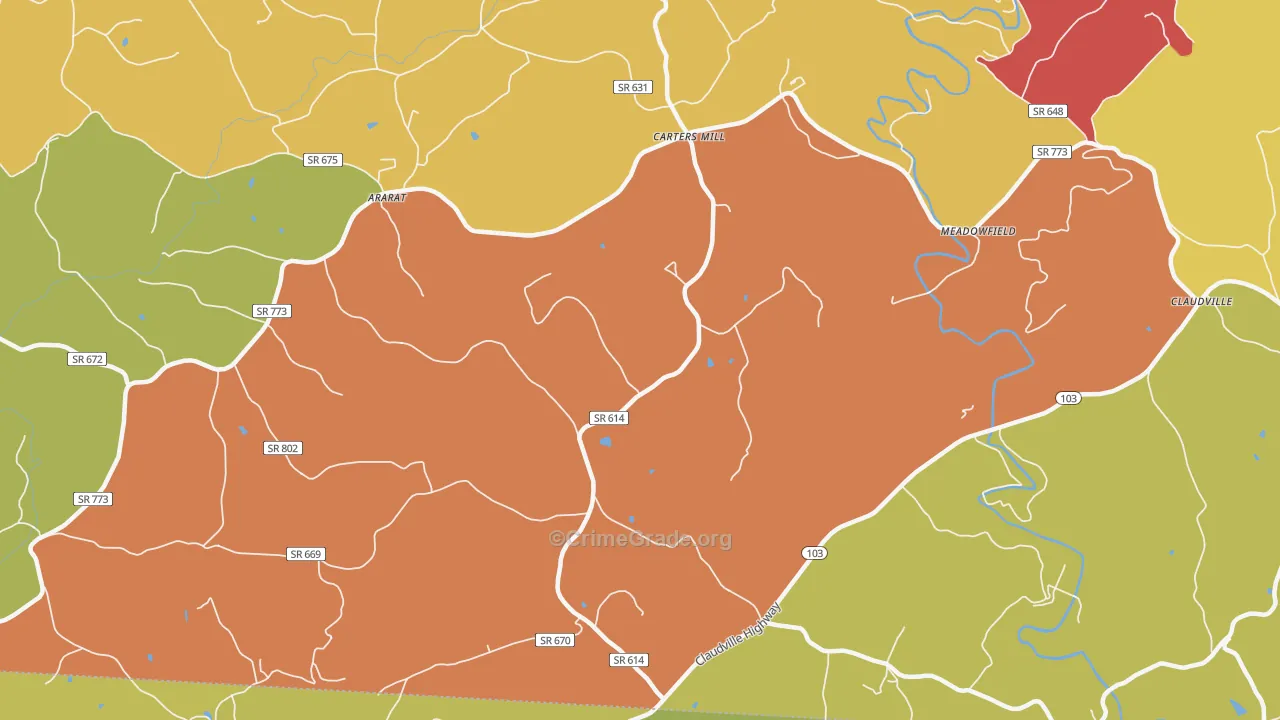 Carters Mills, VA Map of Robbery Rates