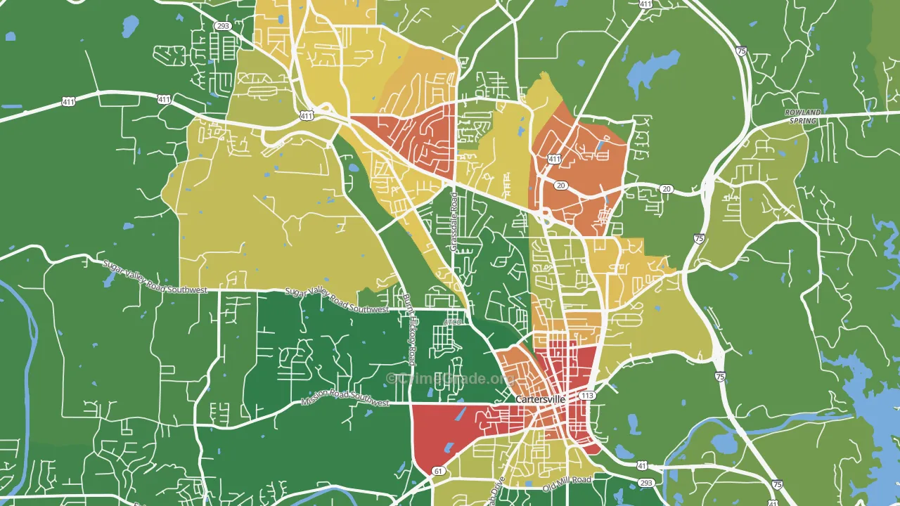 Cartersville, GA Map of Robbery Rates