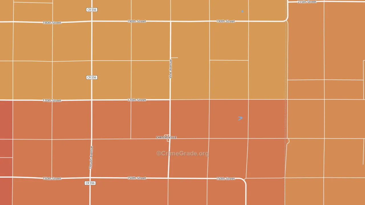 Cartersville, IA Map of Robbery Rates
