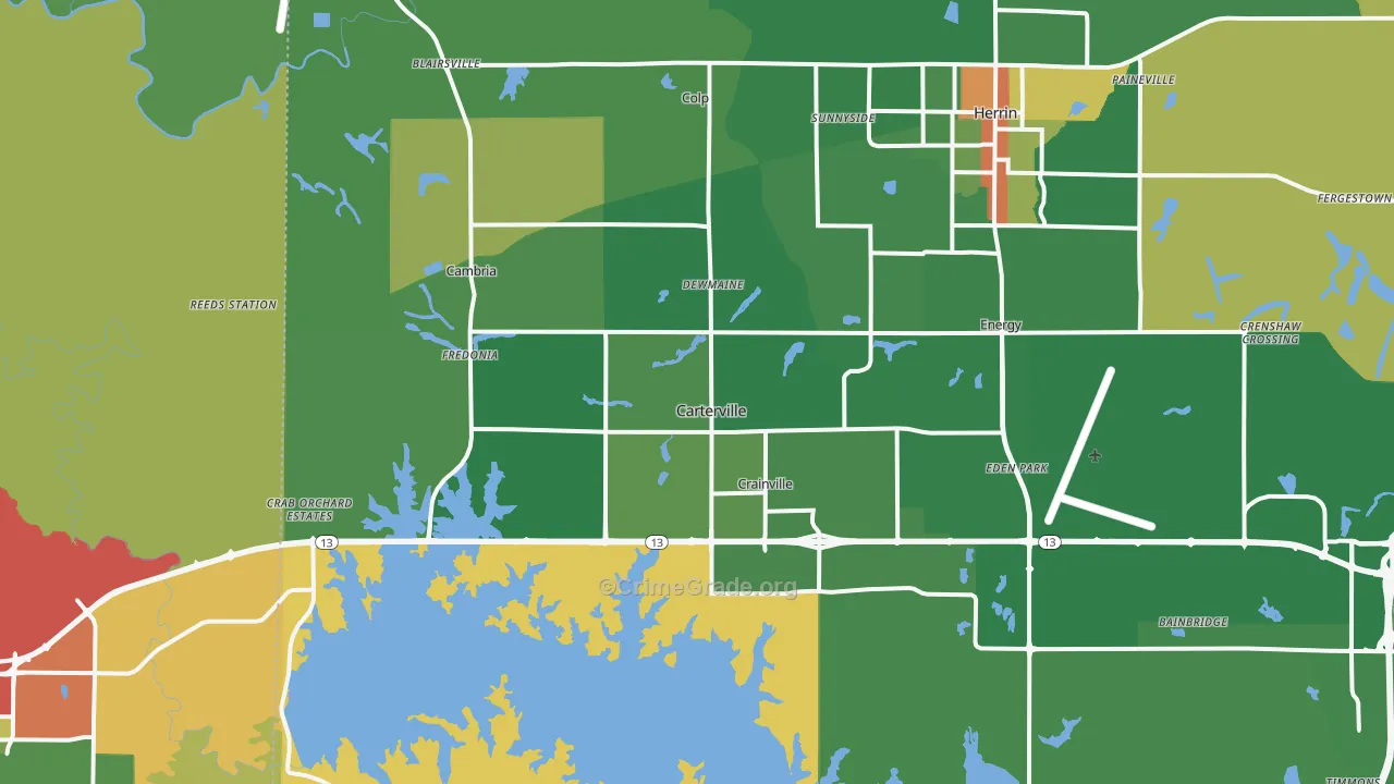 Carterville, IL Map of Robbery Rates