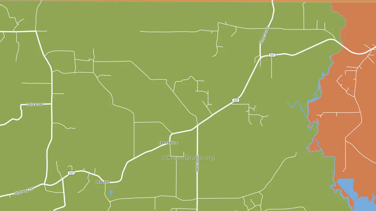 Carterville, LA Map of Robbery Rates