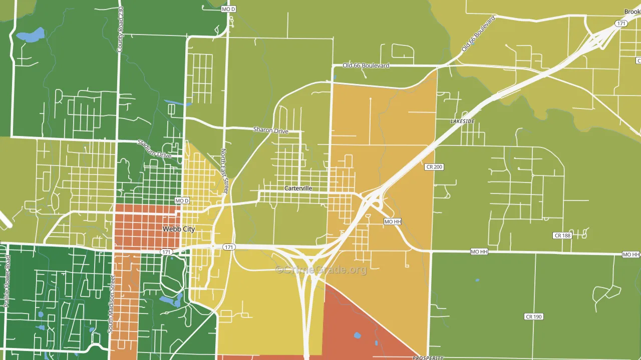 Carterville, MO Map of Robbery Rates