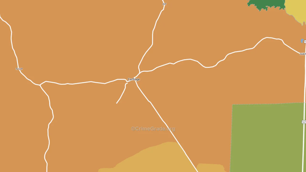 Carthage, AR Map of Robbery Rates