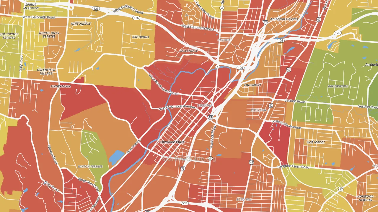 Carthage, Cincinnati, OH Map of Robbery Rates