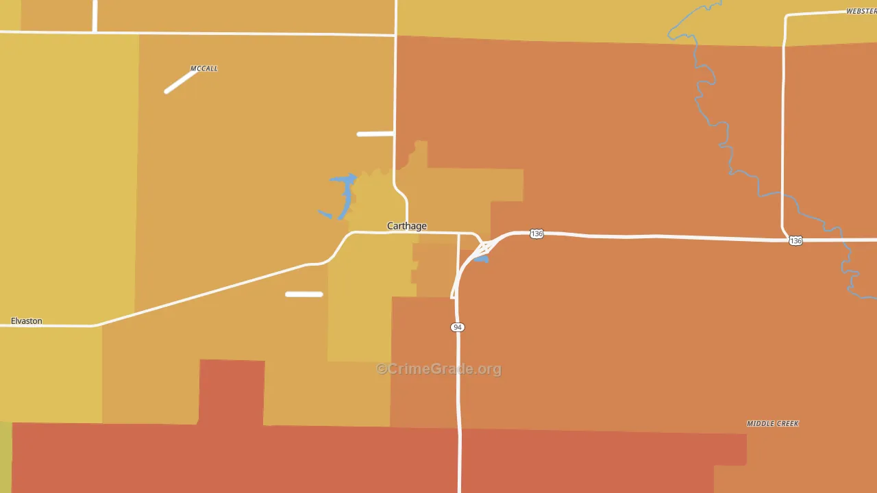 Carthage, IL Map of Robbery Rates