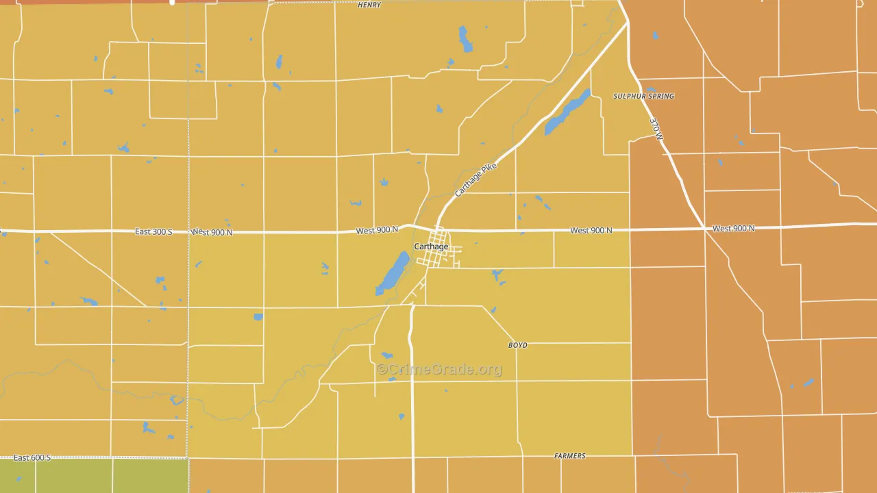 Carthage, IN Map of Robbery Rates