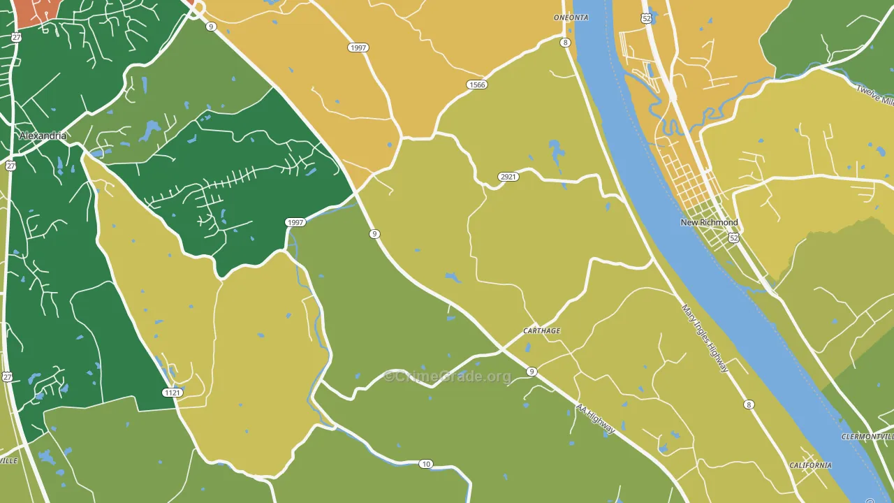 Carthage, KY Map of Robbery Rates