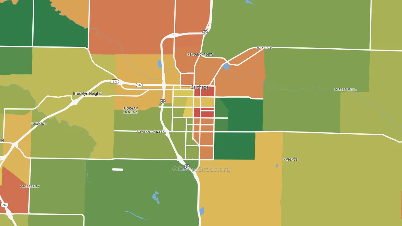 Carthage, MO Map of Robbery Rates