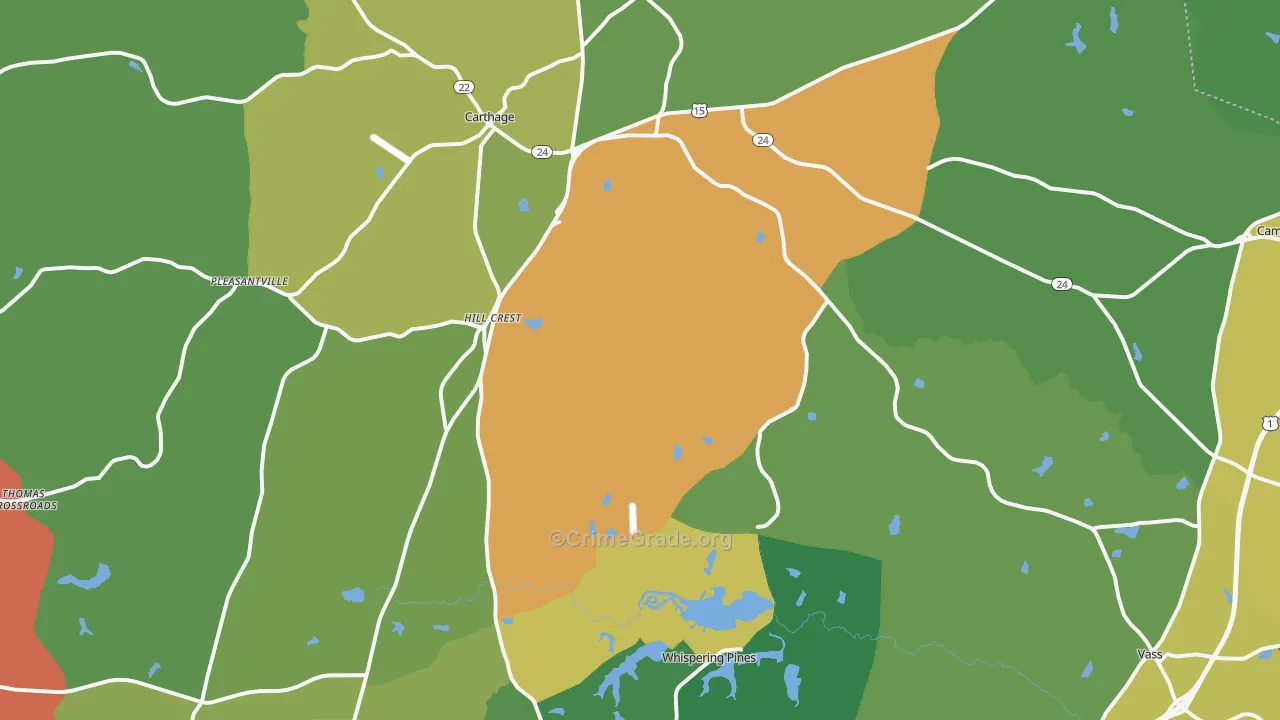 Carthage, NC Map of Robbery Rates