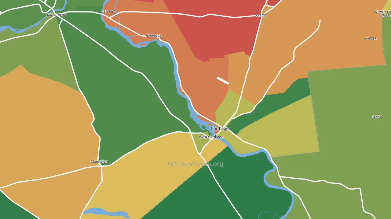 Carthage, NY Map of Robbery Rates
