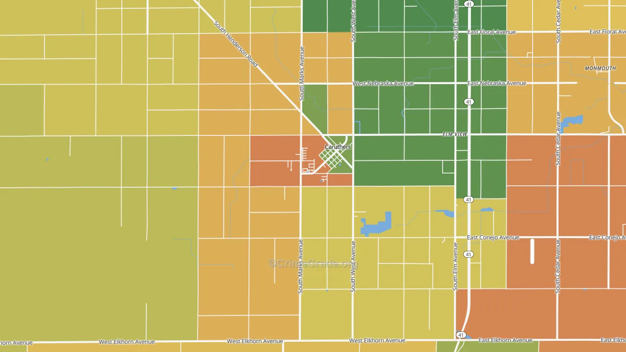 Caruthers, CA Map of Robbery Rates