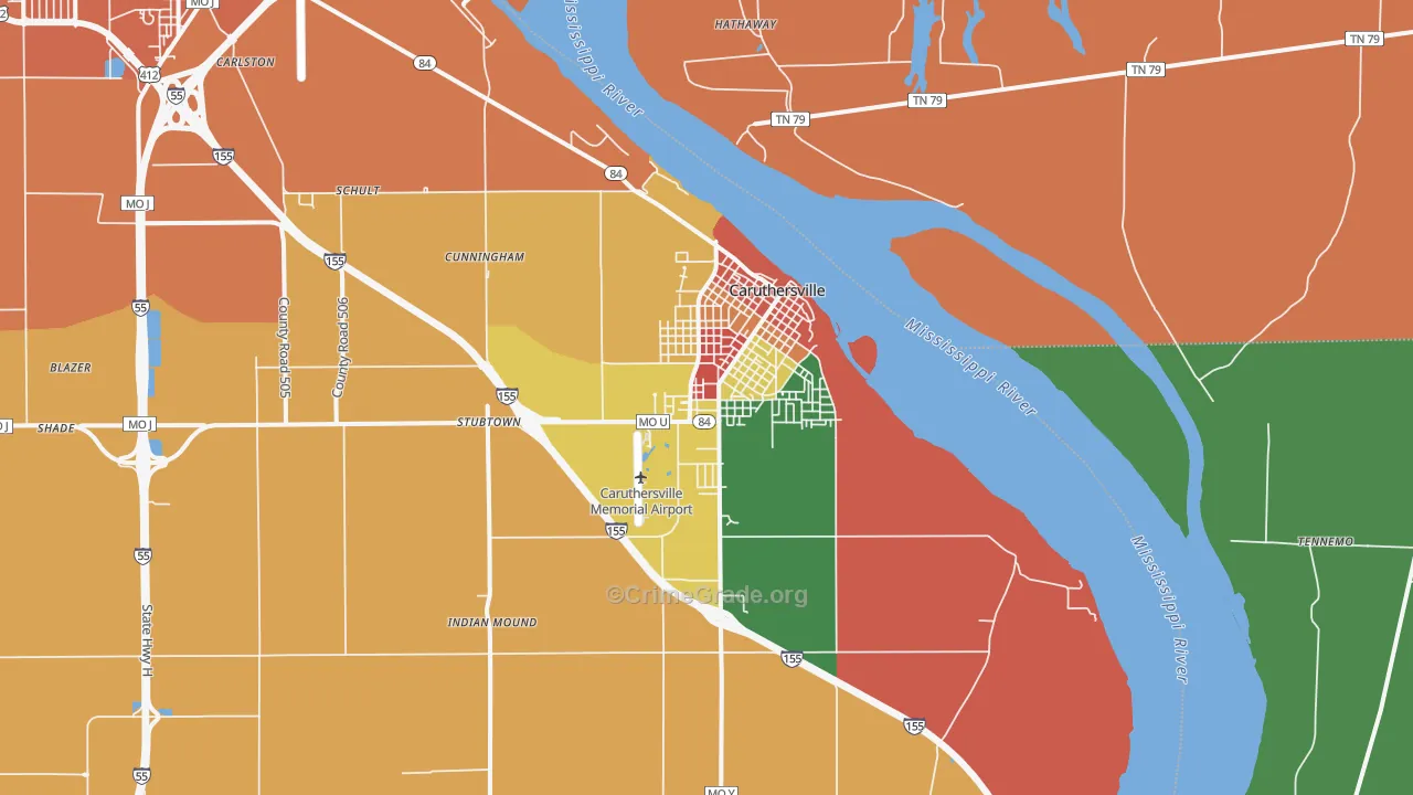 Caruthersville, MO Map of Robbery Rates