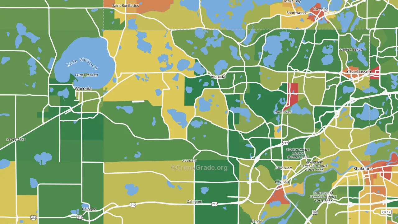 Carver County, MN Map of Robbery Rates