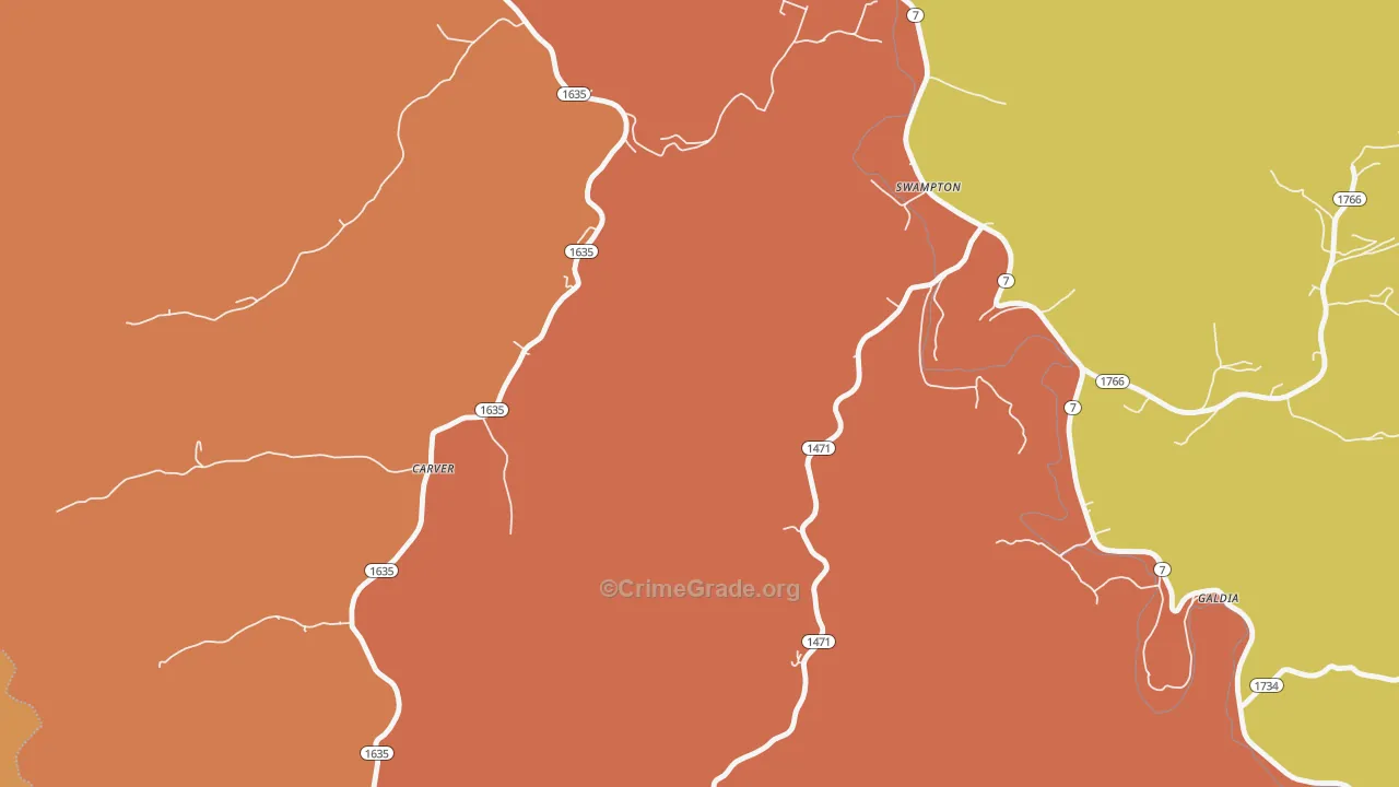 Carver, KY Map of Robbery Rates