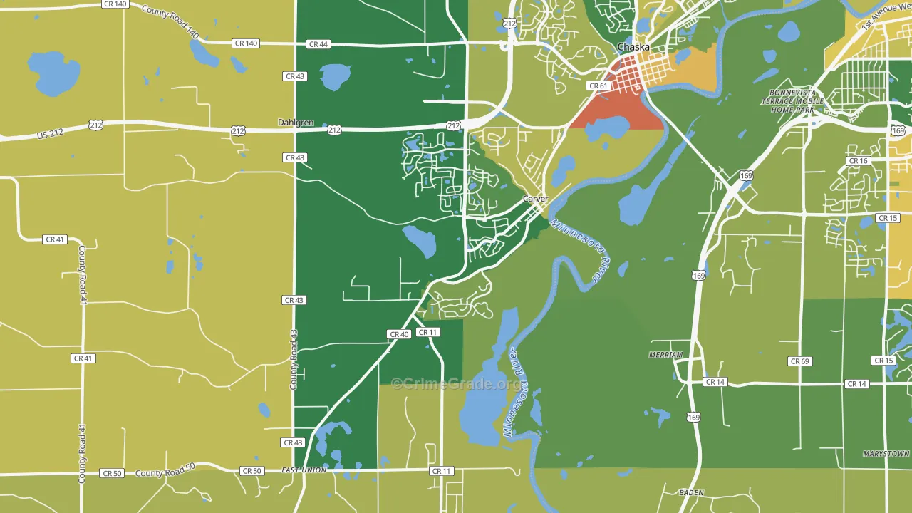 Carver, MN Map of Robbery Rates