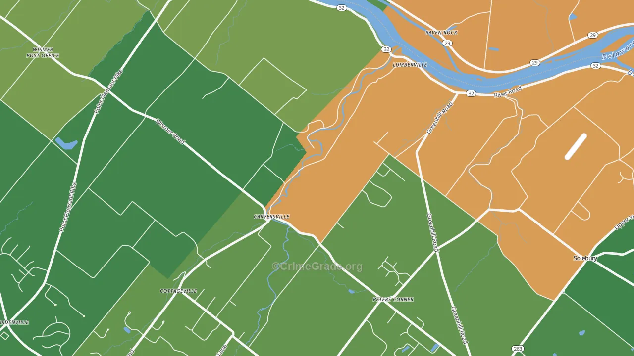 Carversville, PA Map of Robbery Rates