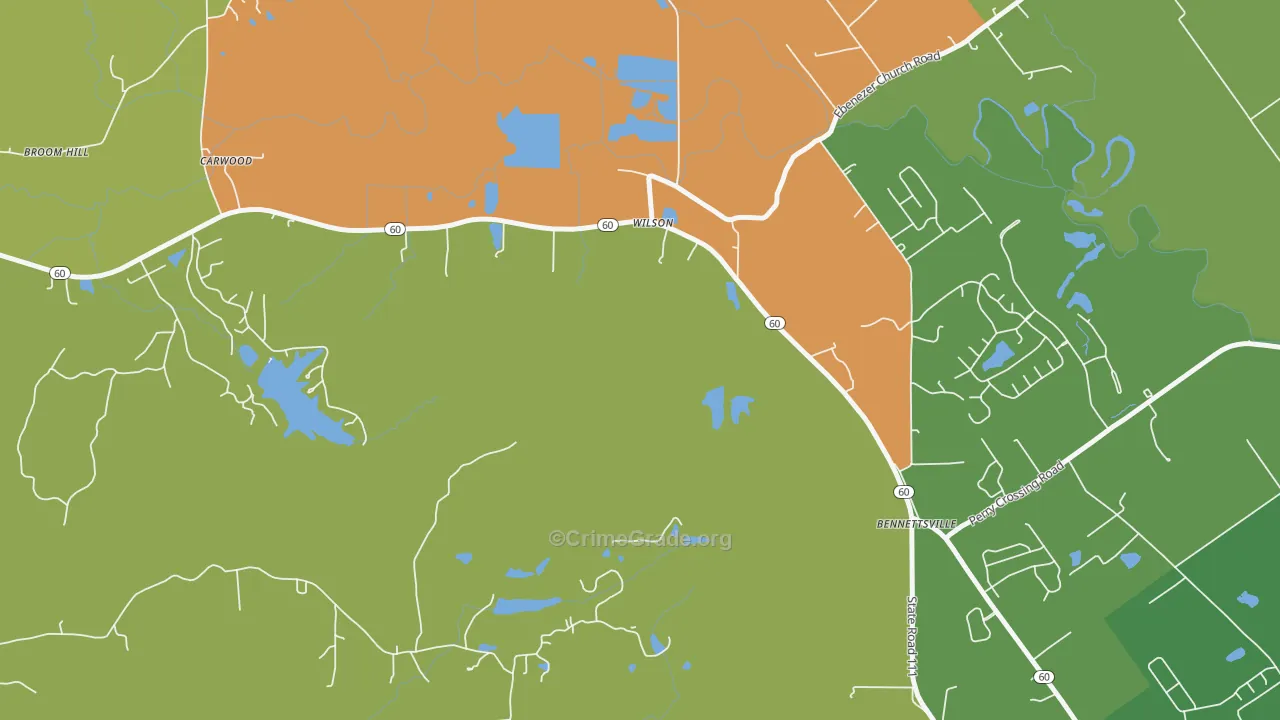 Carwood, IN Map of Robbery Rates