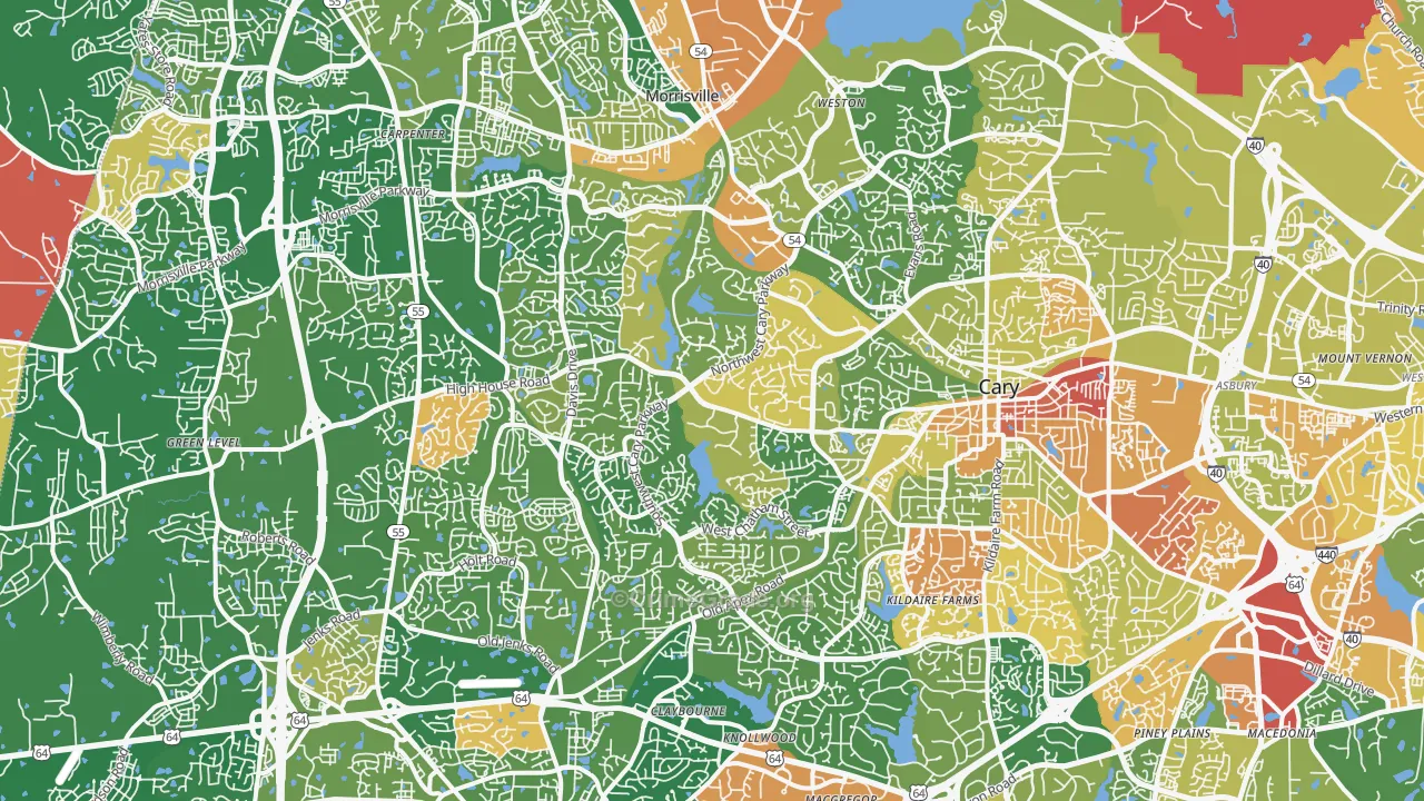 Cary, NC Map of Robbery Rates