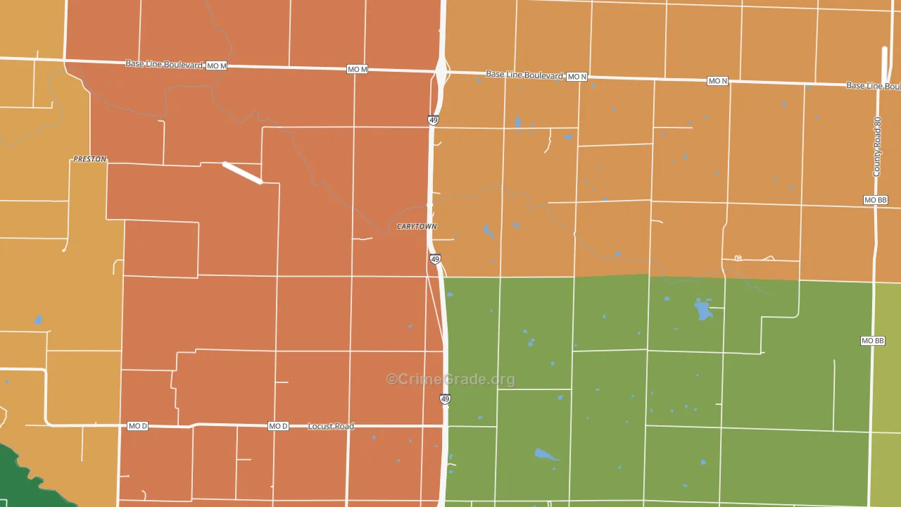Carytown, MO Map of Robbery Rates