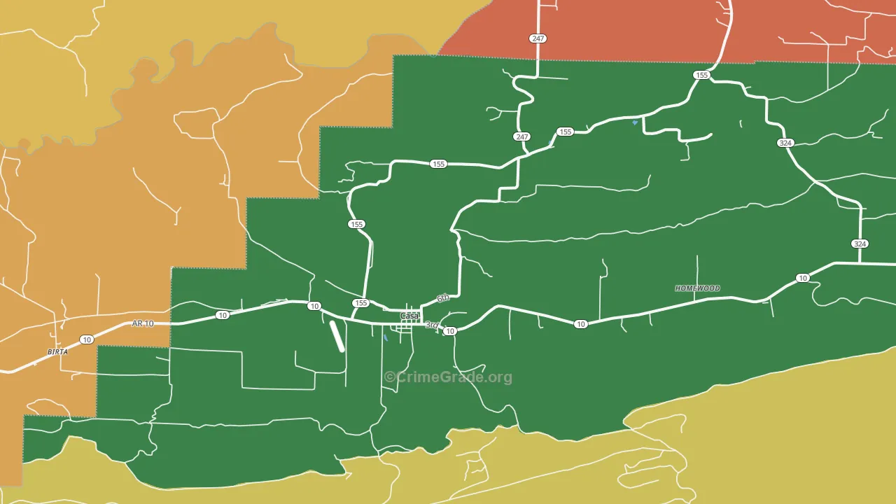 Casa, AR Map of Robbery Rates