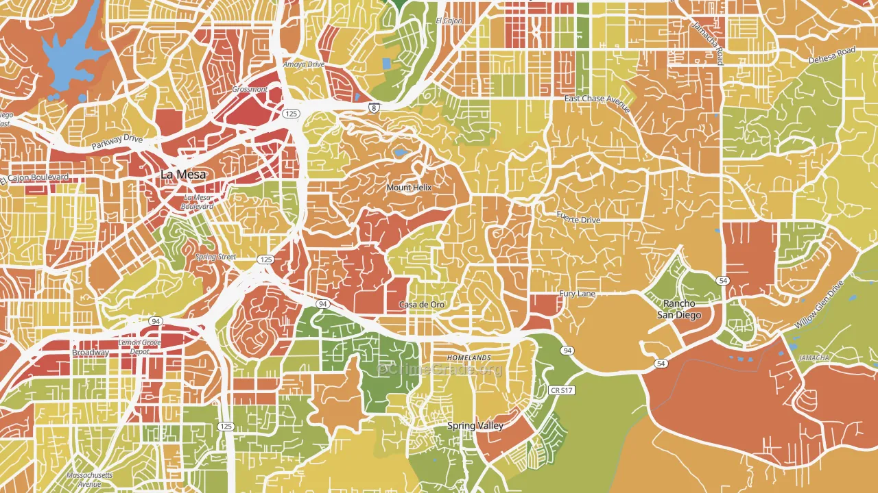 Casa de Oro-Mount Helix, CA Map of Robbery Rates