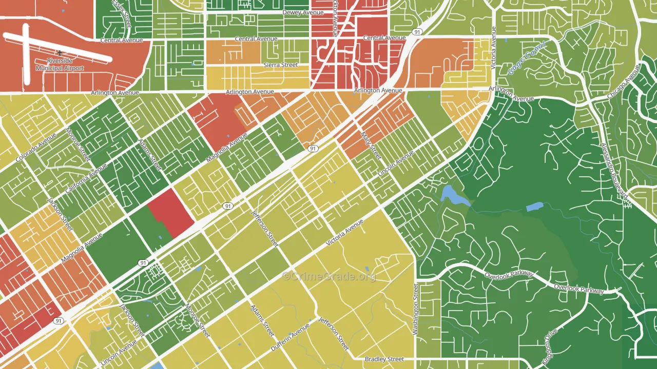 Casablanca, Riverside, CA Map of Robbery Rates