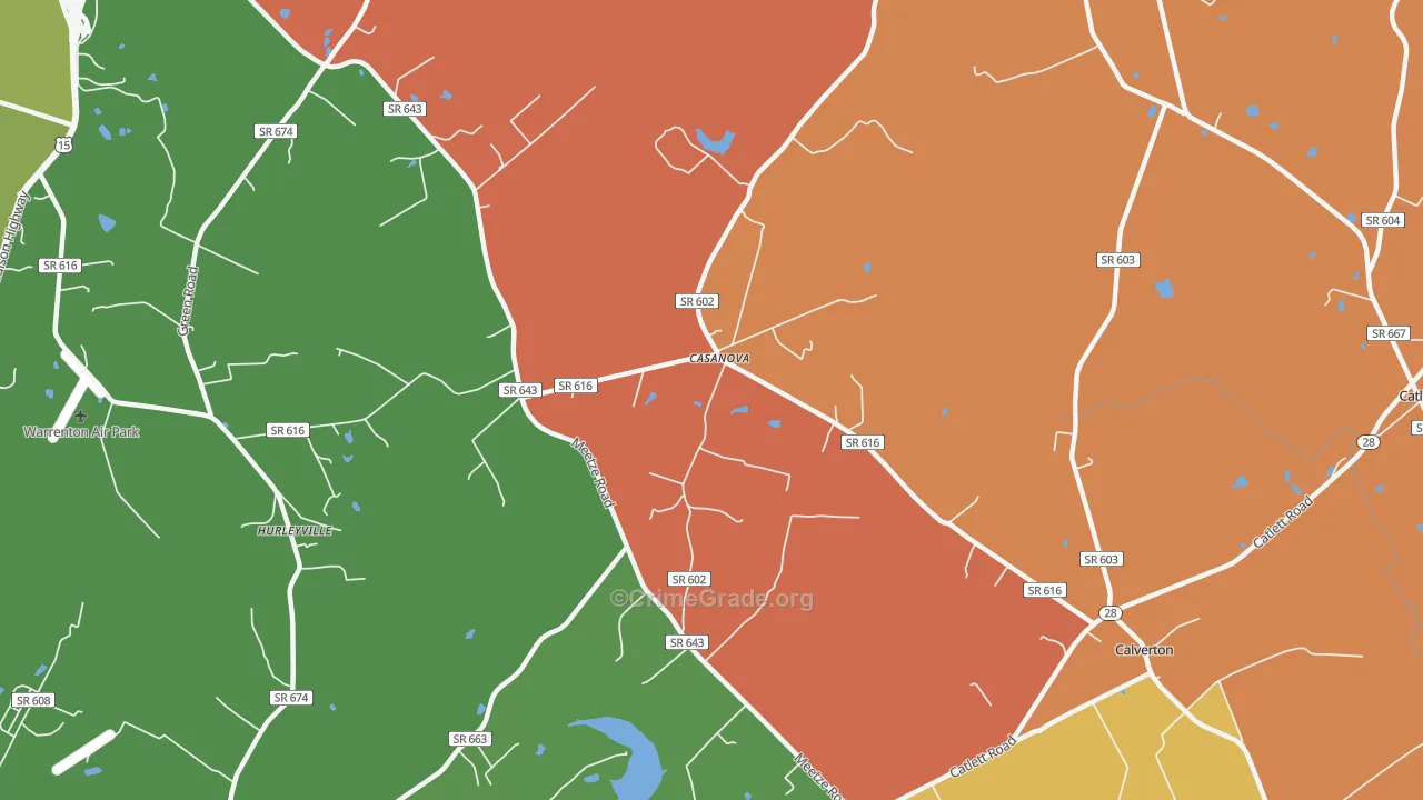 Casanova, VA Map of Robbery Rates